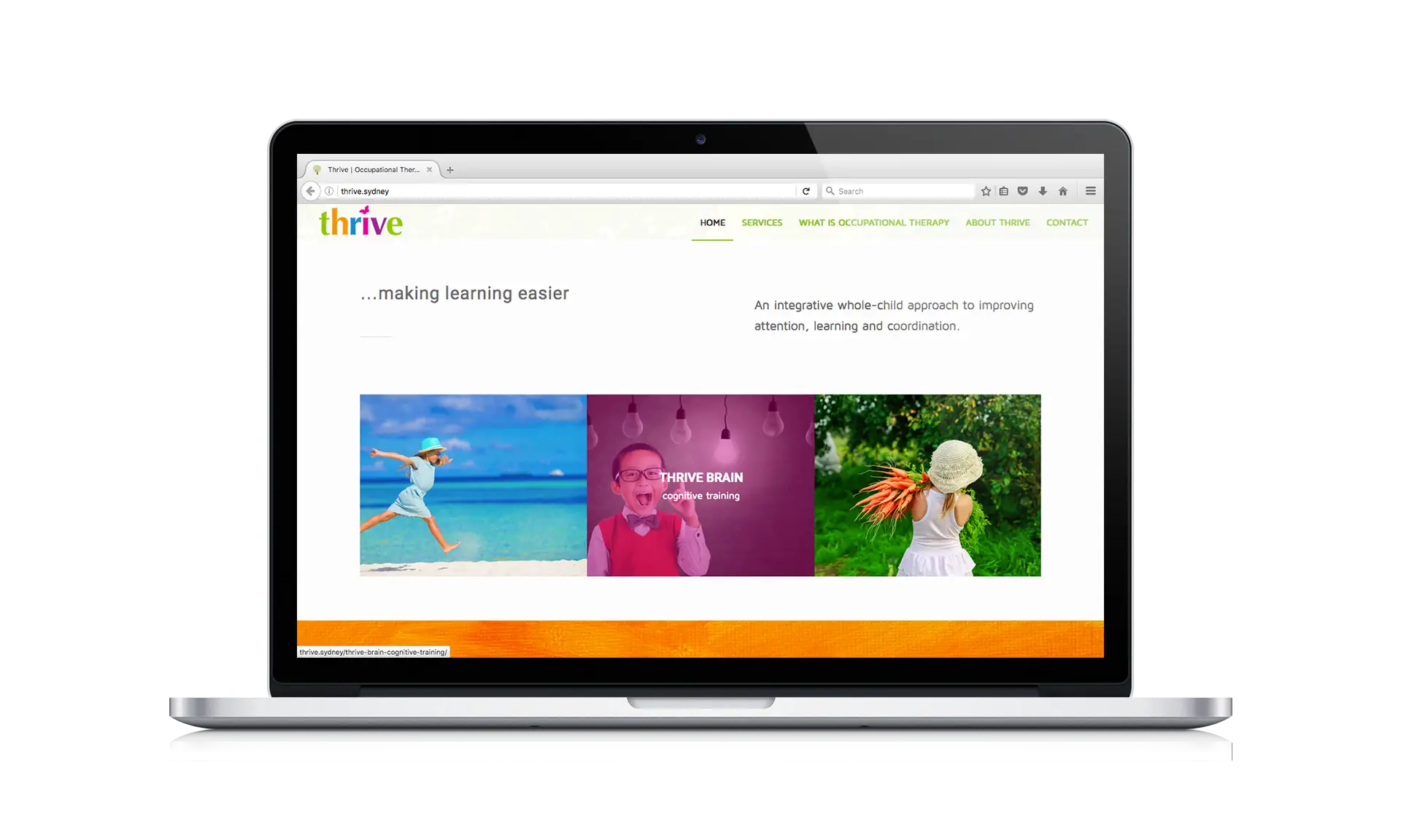 The Thrive website homepage shown on a laptop